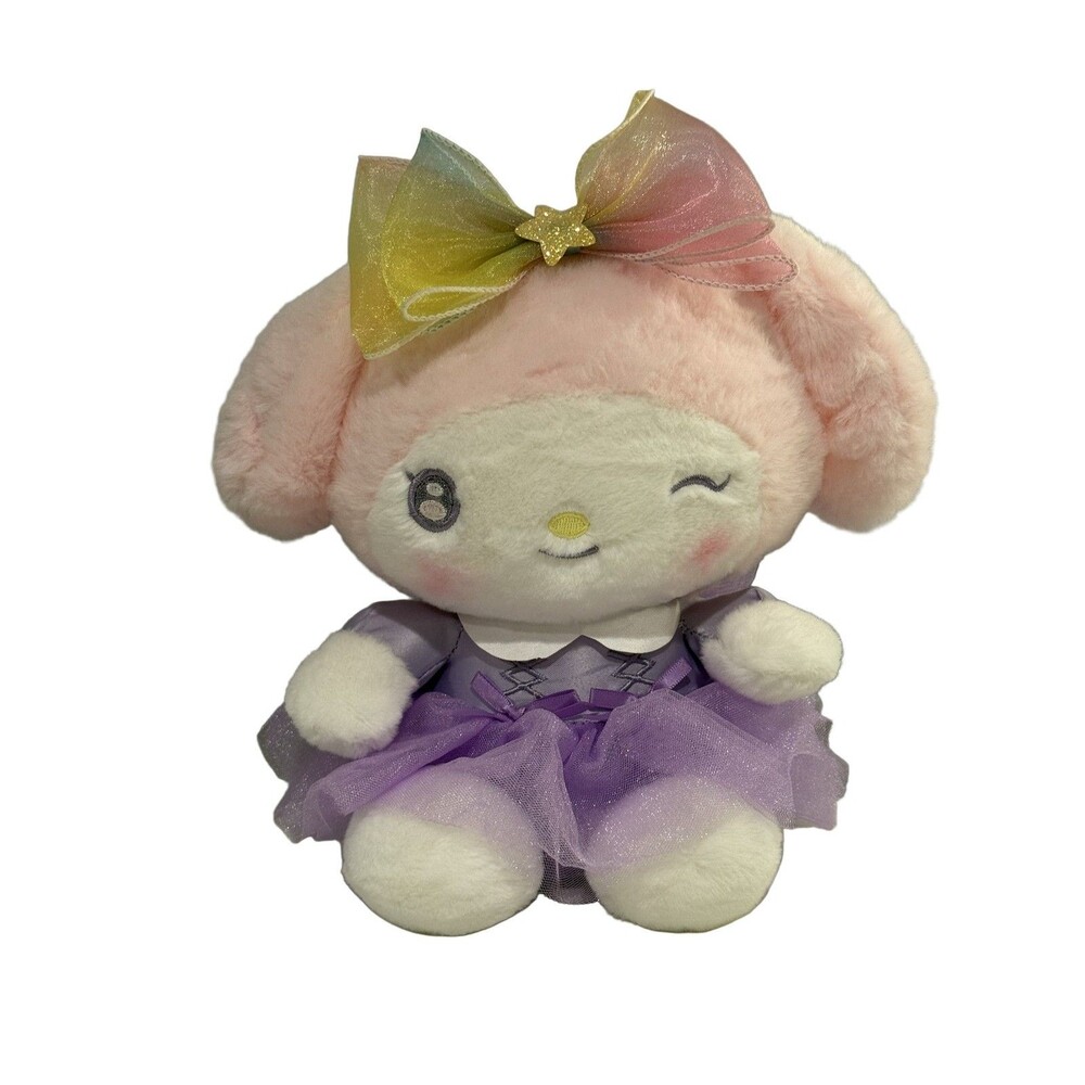Sanrio My Melody Plush Toy Rabbit Pink Rainbow Organza Bow 2025 Hello Kitty